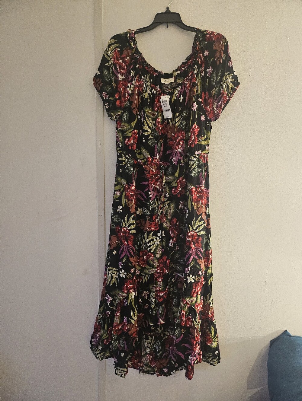 Style & Co Women's Dress Floral Off The Shoulder High Low Tie Mid‎ Size L